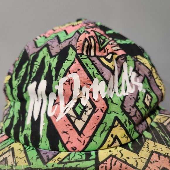 VTG 80s 90s McDonald's Neon Aztec Print Geometric Graffiti Snapback Hat Cap - Picture 4 of 14